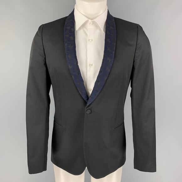 PS by PAUL SMITH Size 38 Black Navy Wool Polyester Sport Coat - Picture 1 of 5